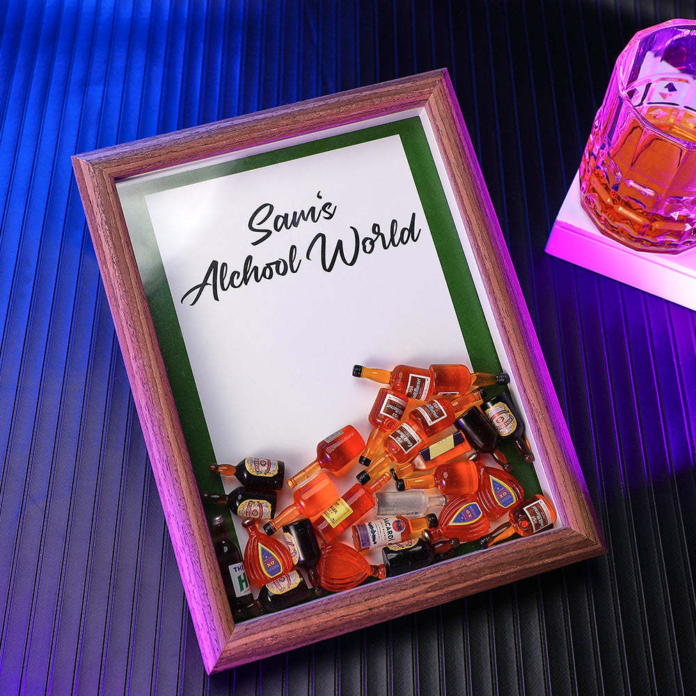 Custom Text Hollow Frame With Wine Bottles Inside Creative Gifts For Men - photomoonlampau