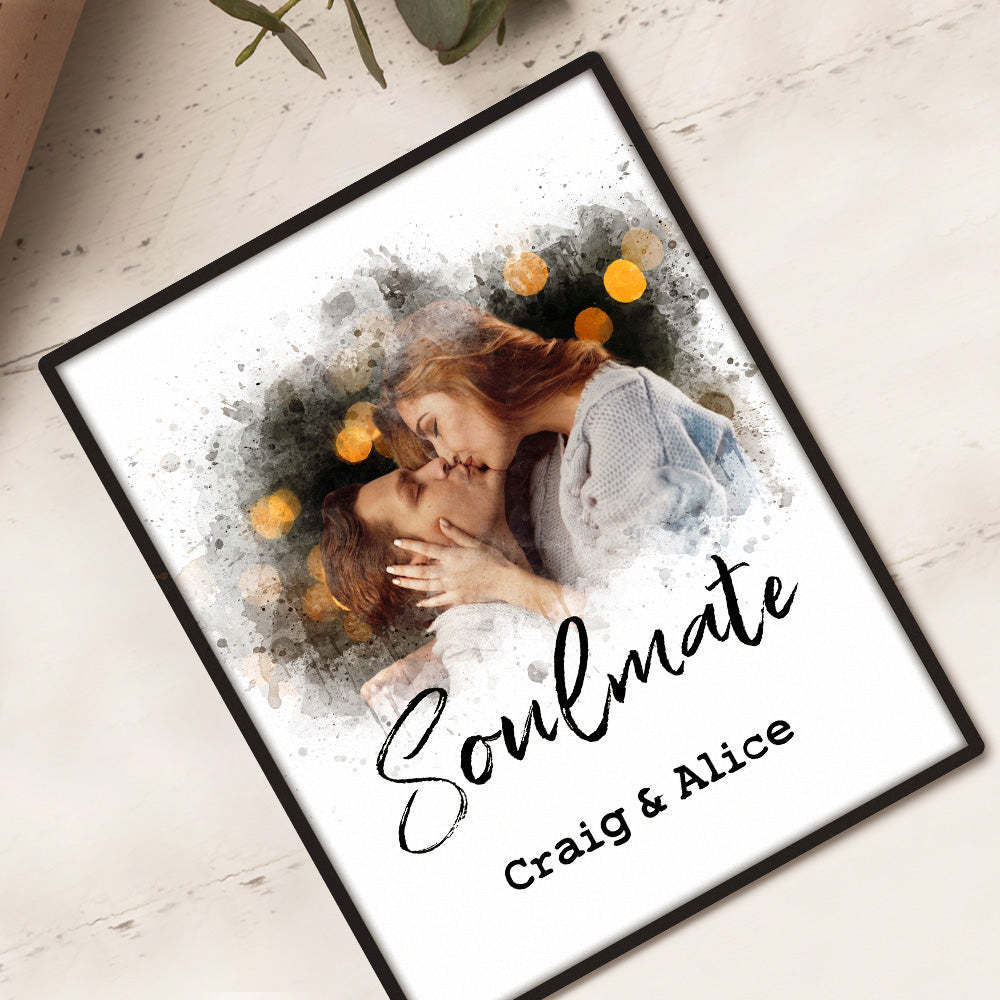 Custom Vintage Watercolor Portrait From Photo Personalized Text Photo frame Anniversary Gifts - photomoonlampau