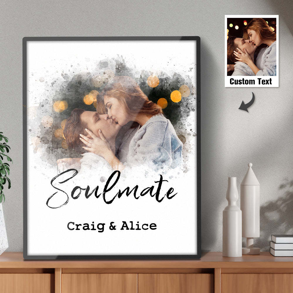 Custom Vintage Watercolor Portrait From Photo Personalized Text Photo frame Anniversary Gifts - photomoonlampau