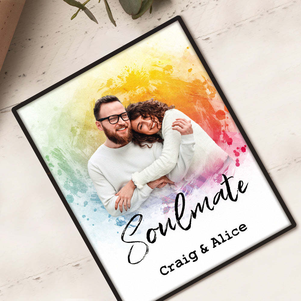 Custom Vintage Watercolor Portrait From Photo Personalized Text Photo frame Anniversary Gifts - photomoonlampau