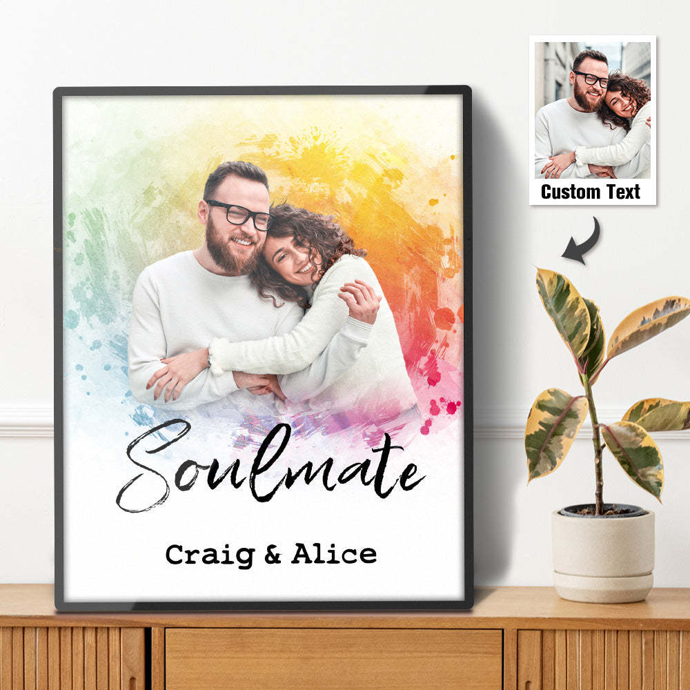Custom Vintage Watercolor Portrait From Photo Personalized Text Photo frame Anniversary Gifts - photomoonlampau