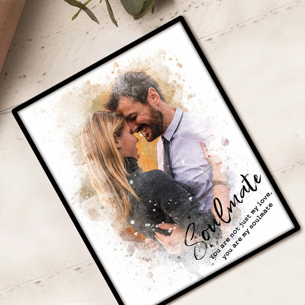 Custom Vintage Watercolor Portrait From Photo Personalized Text Photo frame Anniversary Gifts - photomoonlampau