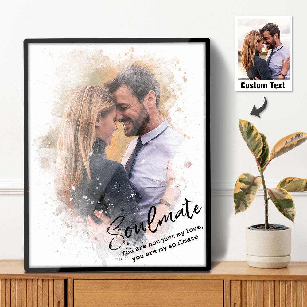 Custom Vintage Watercolor Portrait From Photo Personalized Text Photo frame Anniversary Gifts - photomoonlampau