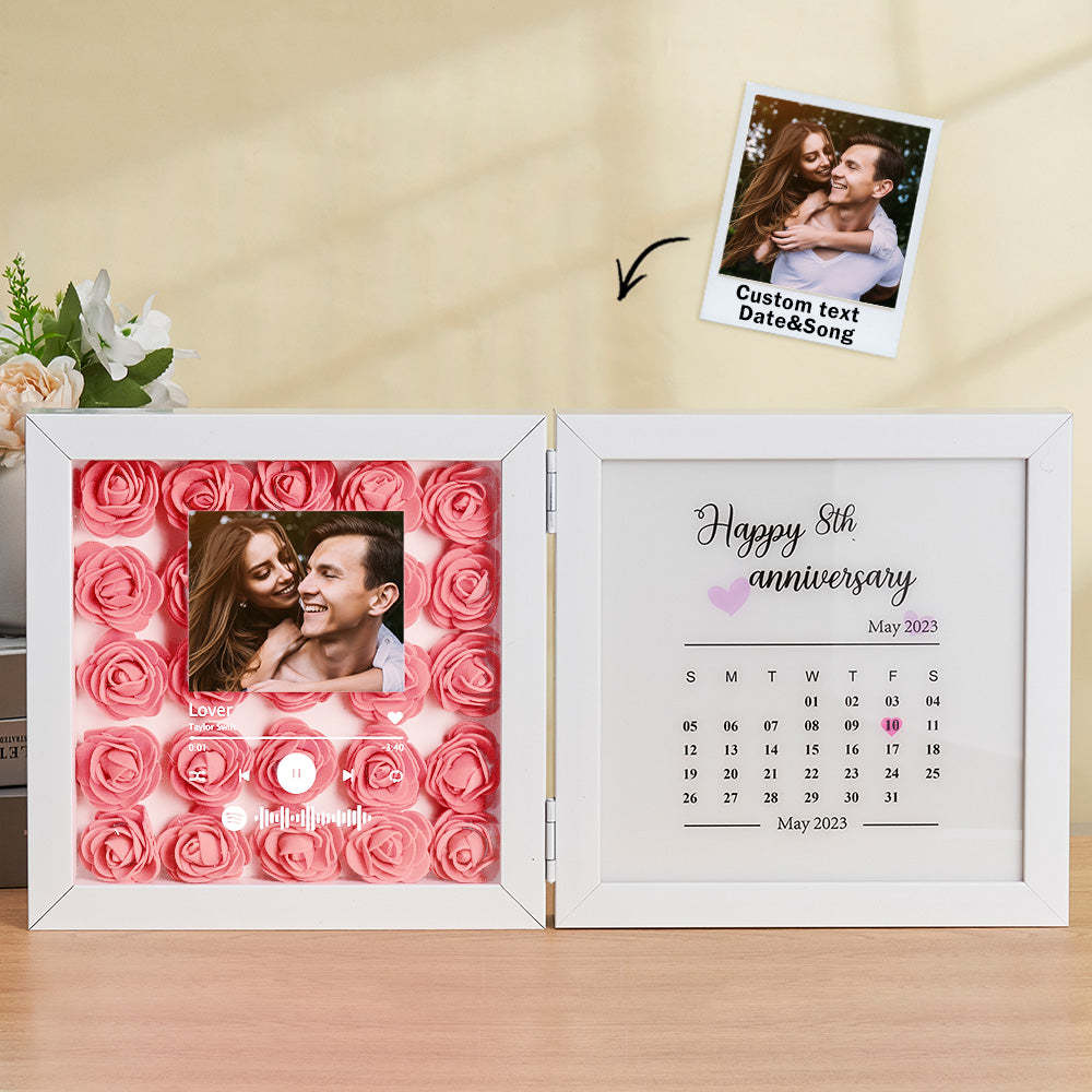 Personalized Photo Rose Flower Foldable Frame Custom Music Code Anniversary Gift for Couple - photomoonlampau