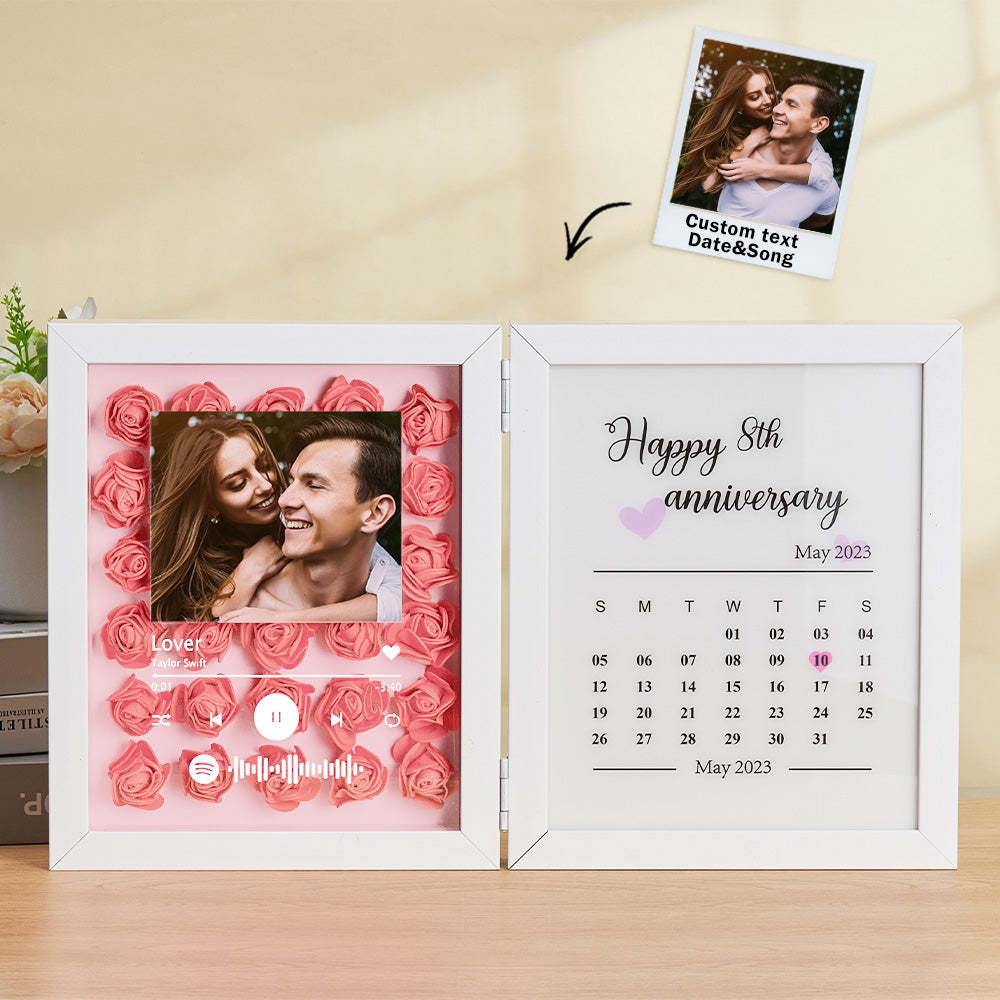 Personalized Photo Rose Flower Foldable Frame Custom Music Code Anniversary Gift for Couple - photomoonlampau