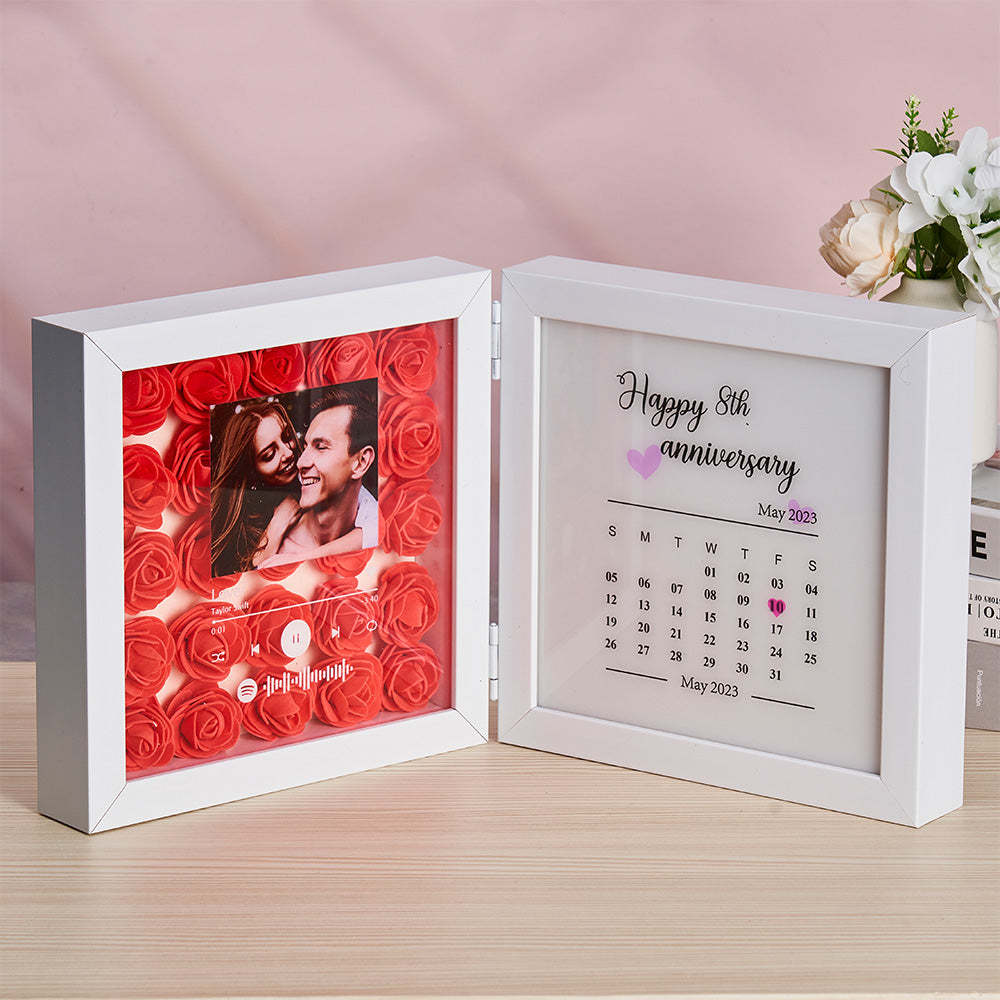 Personalized Photo Rose Flower Foldable Frame Custom Music Code Anniversary Gift for Couple - photomoonlampau