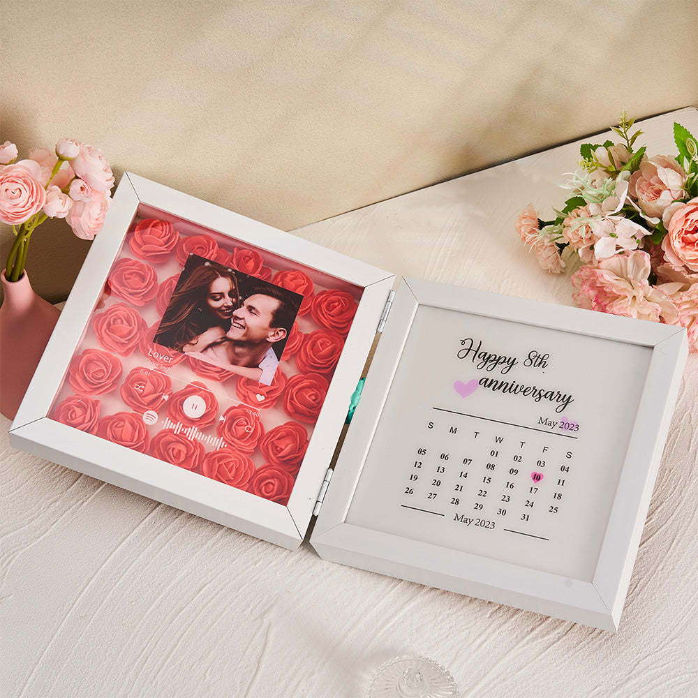 Personalized Photo Rose Flower Foldable Frame Custom Music Code Anniversary Gift for Couple - photomoonlampau