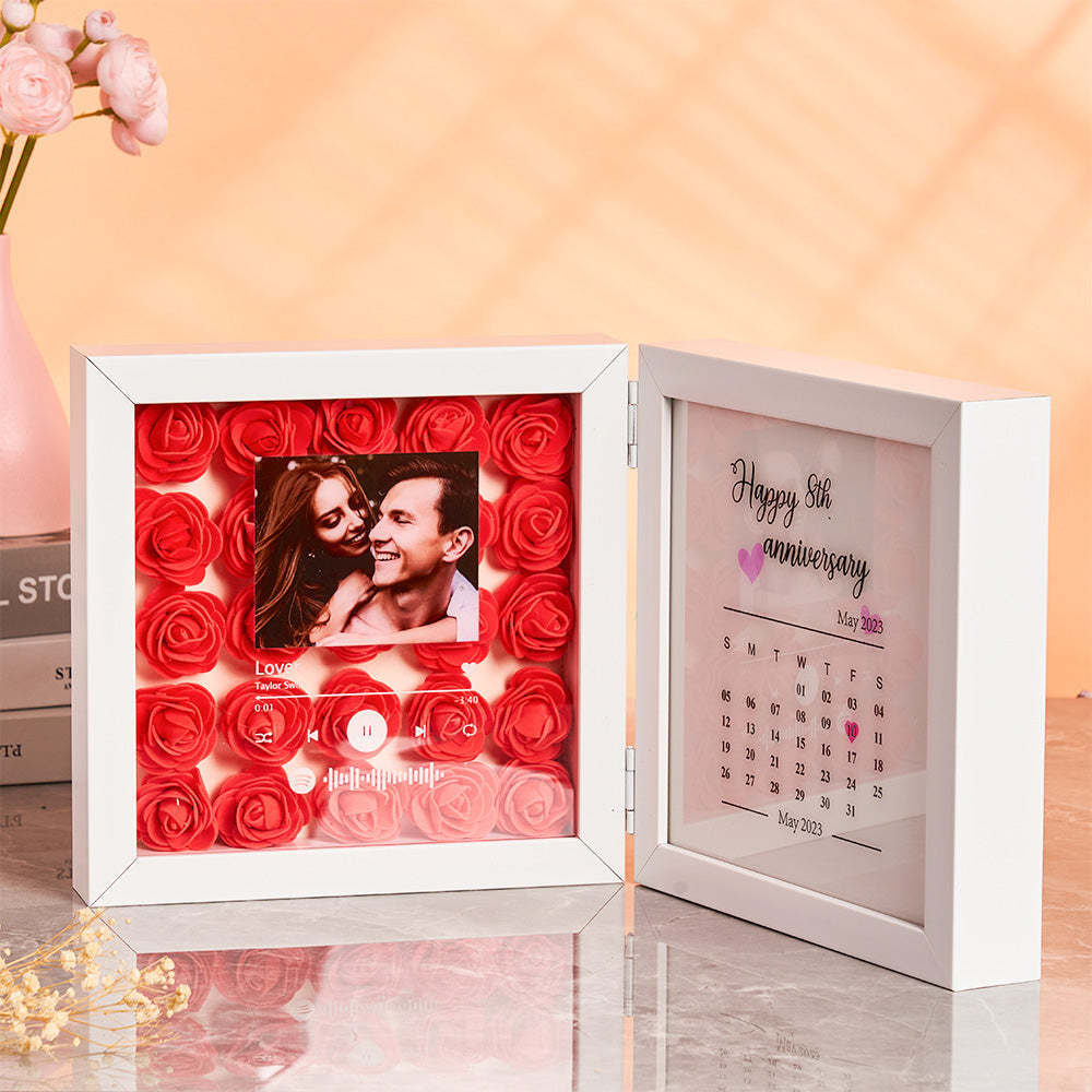 Personalized Photo Rose Flower Foldable Frame Custom Music Code Anniversary Gift for Couple - photomoonlampau