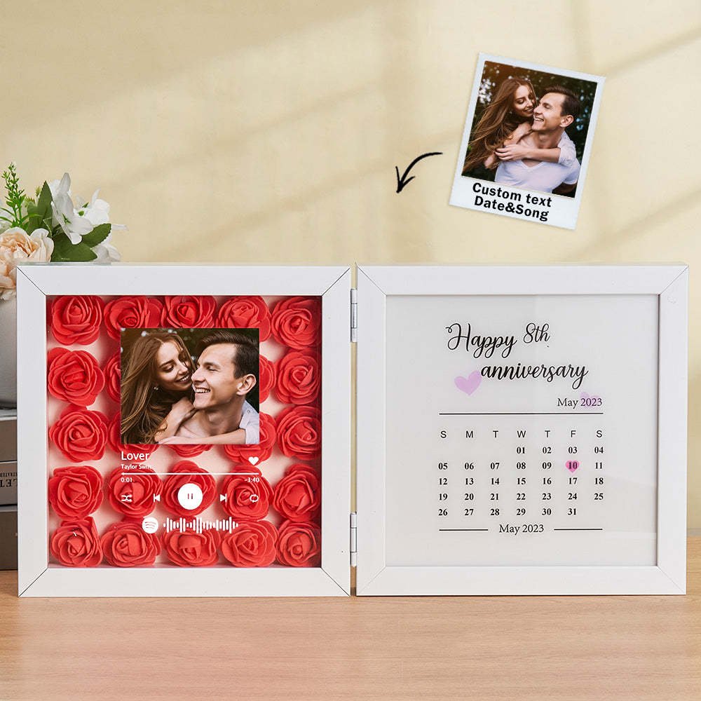 Personalized Photo Rose Flower Foldable Frame Custom Music Code Anniversary Gift for Couple - photomoonlampau