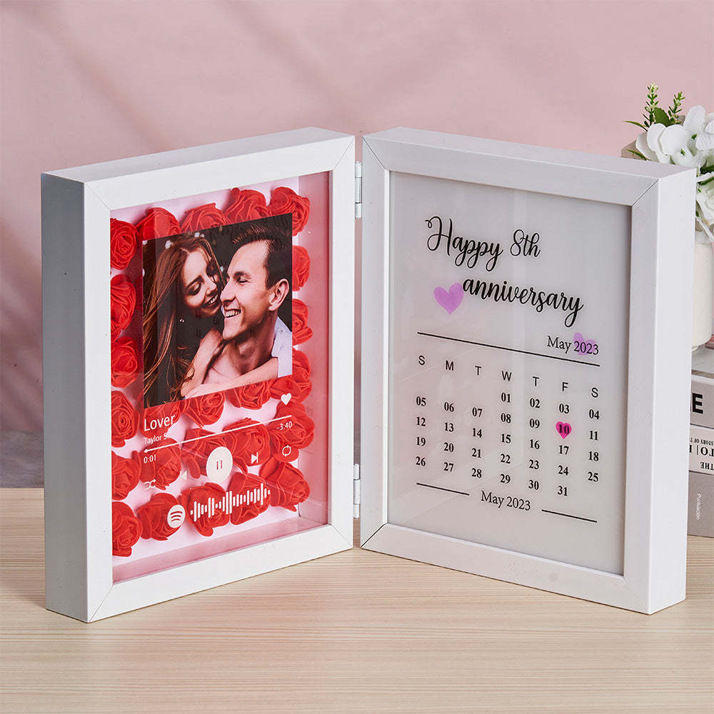 Personalized Photo Rose Flower Foldable Frame Custom Music Code Anniversary Gift for Couple - photomoonlampau