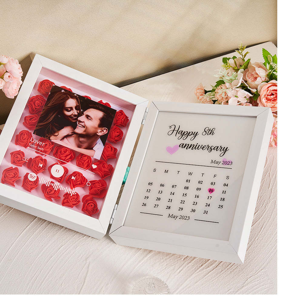 Personalized Photo Rose Flower Foldable Frame Custom Music Code Anniversary Gift for Couple - photomoonlampau
