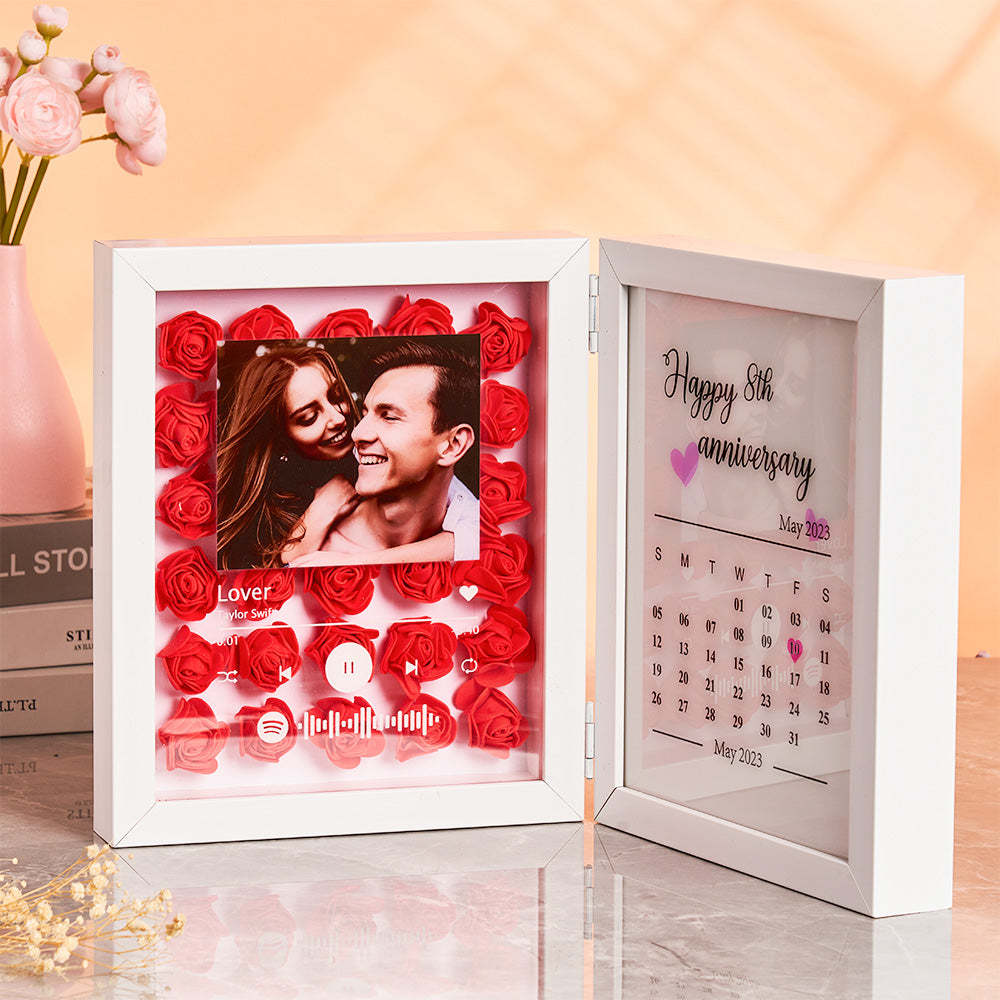 Personalized Photo Rose Flower Foldable Frame Custom Music Code Anniversary Gift for Couple - photomoonlampau