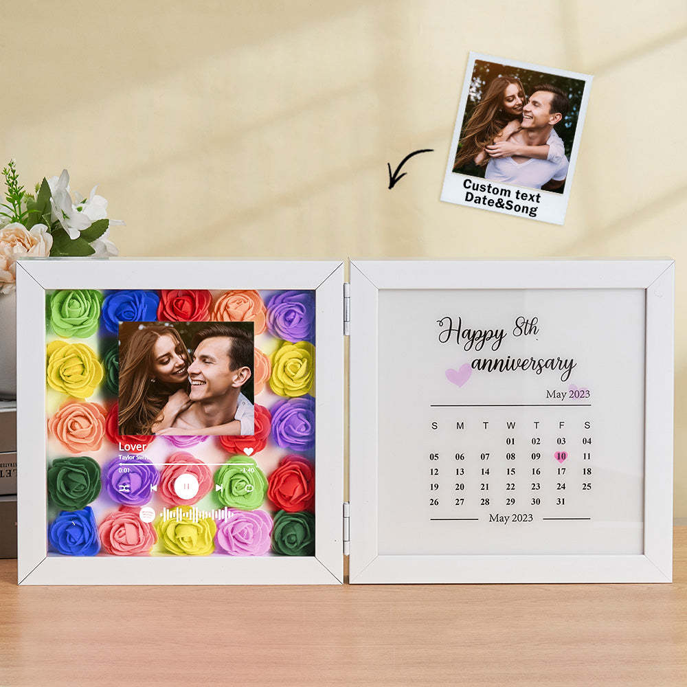 Personalized Photo Rose Flower Foldable Frame Custom Music Code Anniversary Gift for Couple - photomoonlampau