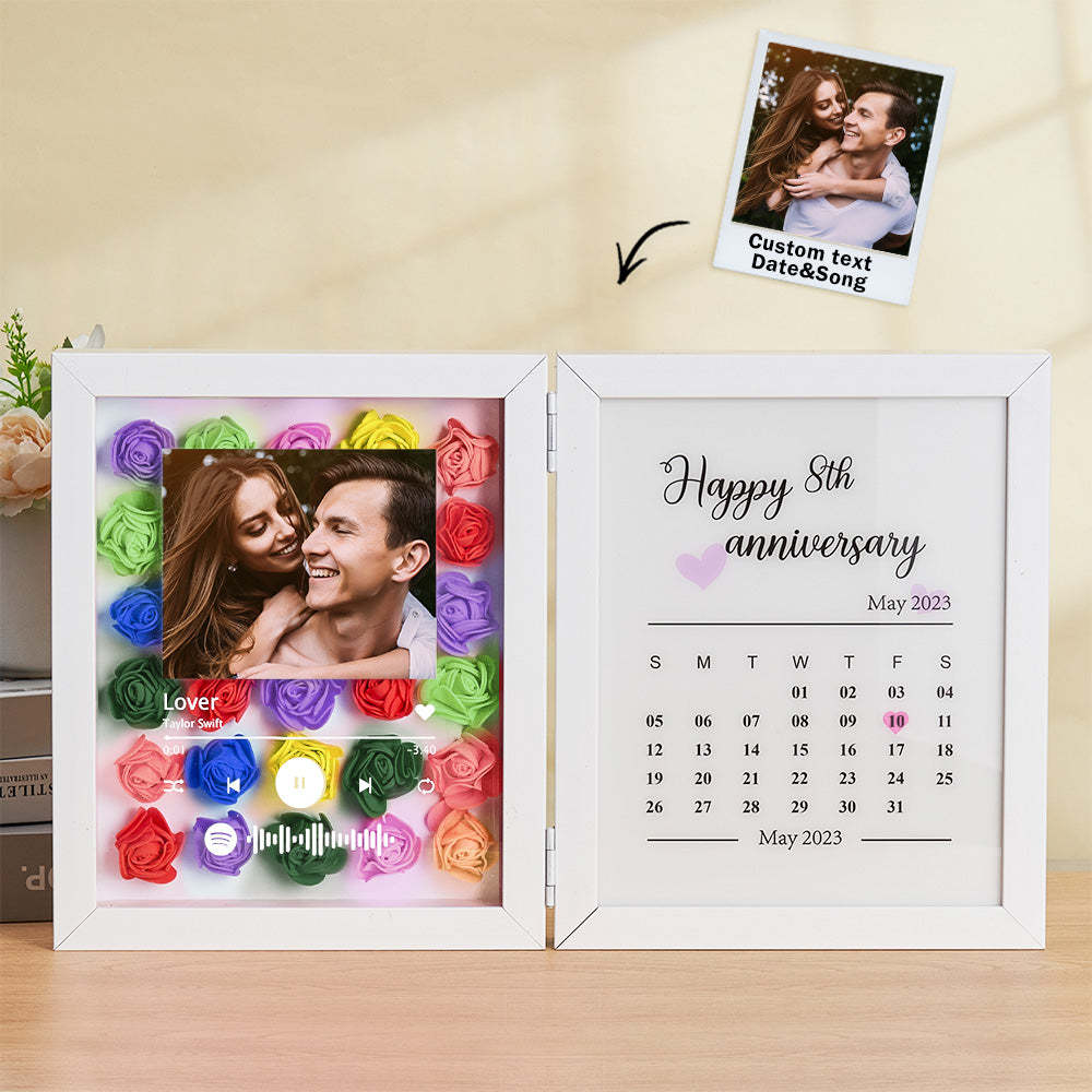 Personalized Photo Rose Flower Foldable Frame Custom Music Code Anniversary Gift for Couple - photomoonlampau