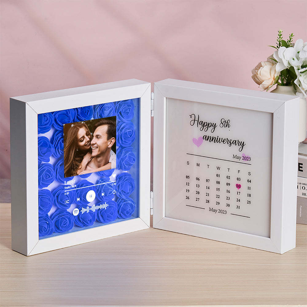 Personalized Photo Rose Flower Foldable Frame Custom Music Code Anniversary Gift for Couple - photomoonlampau