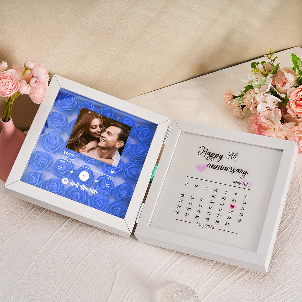 Personalized Photo Rose Flower Foldable Frame Custom Music Code Anniversary Gift for Couple - photomoonlampau