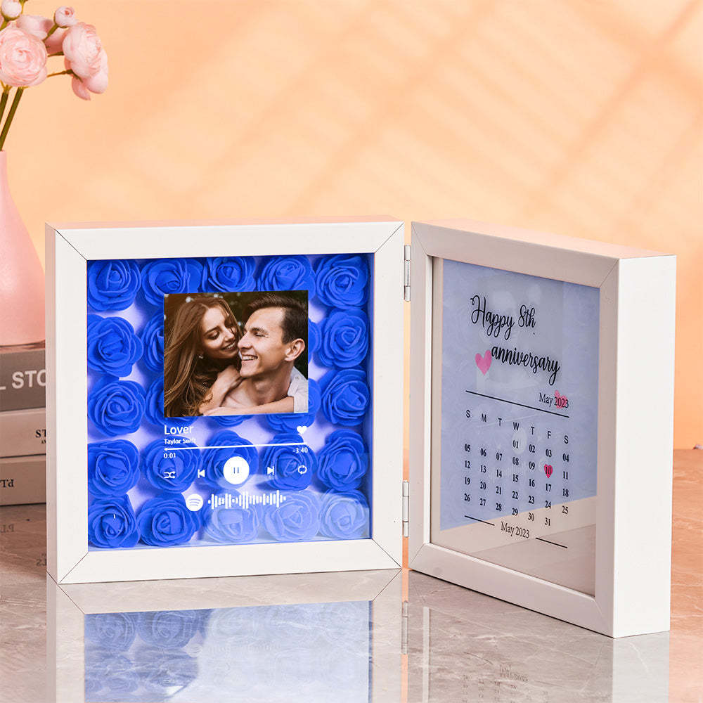 Personalized Photo Rose Flower Foldable Frame Custom Music Code Anniversary Gift for Couple - photomoonlampau