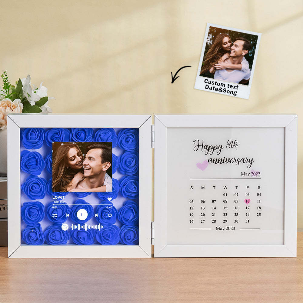 Personalized Photo Rose Flower Foldable Frame Custom Music Code Anniversary Gift for Couple - photomoonlampau