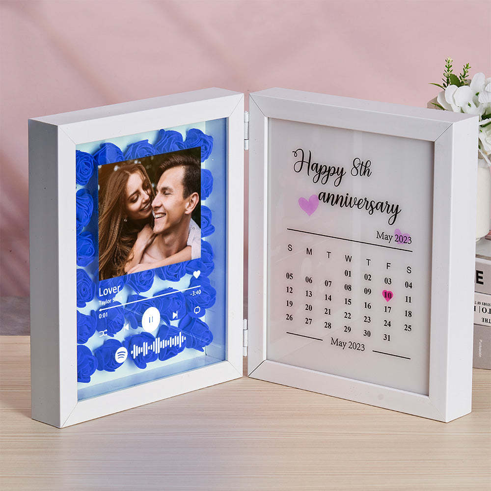 Personalized Photo Rose Flower Foldable Frame Custom Music Code Anniversary Gift for Couple - photomoonlampau