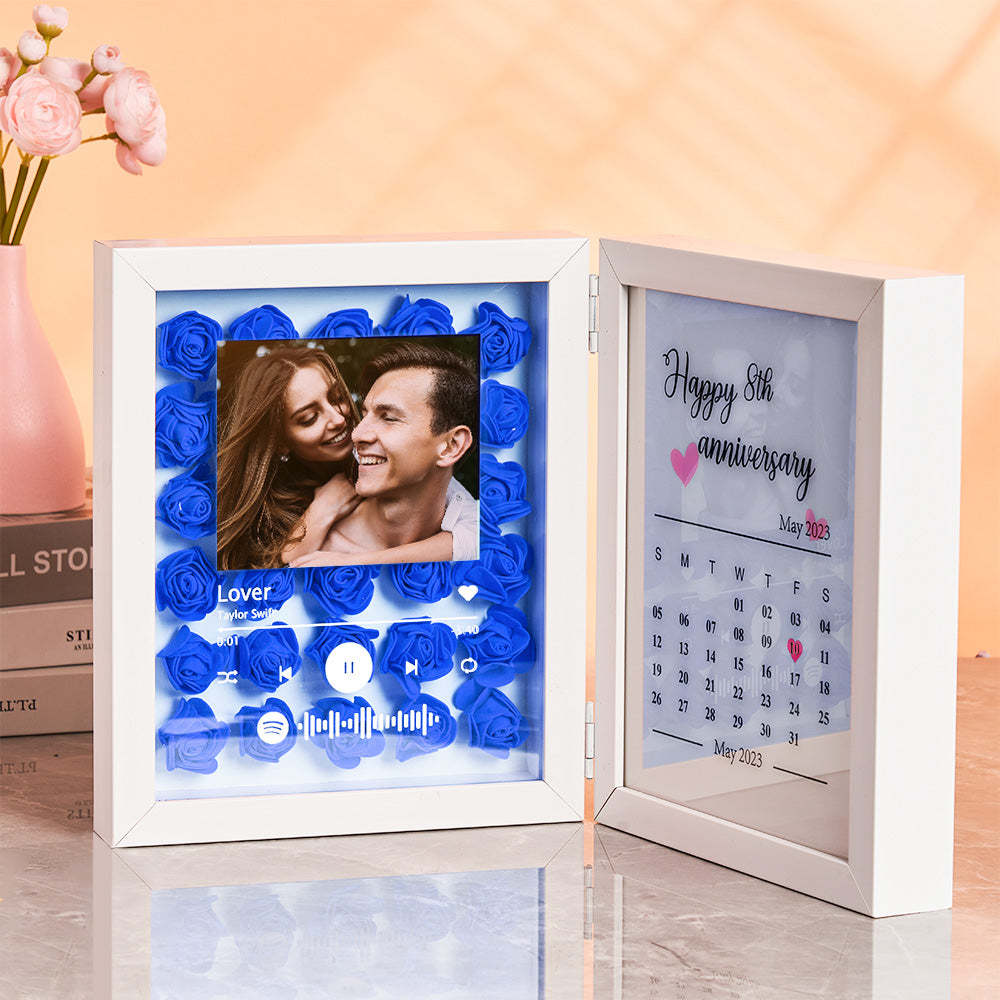Personalized Photo Rose Flower Foldable Frame Custom Music Code Anniversary Gift for Couple - photomoonlampau