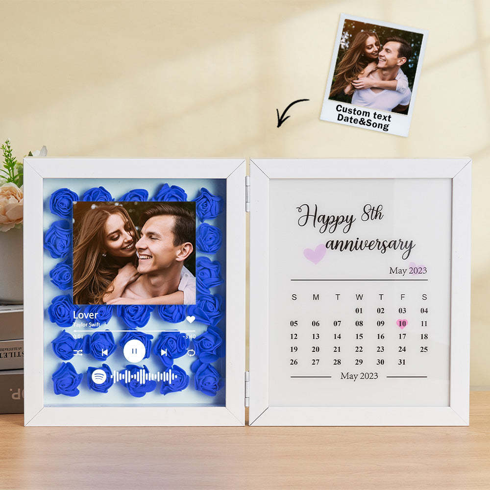 Personalized Photo Rose Flower Foldable Frame Custom Music Code Anniversary Gift for Couple - photomoonlampau