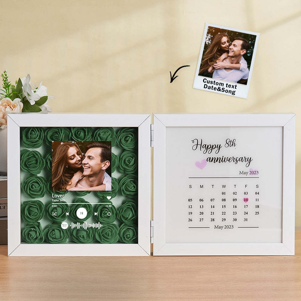 Personalized Photo Rose Flower Foldable Frame Custom Music Code Anniversary Gift for Couple - photomoonlampau