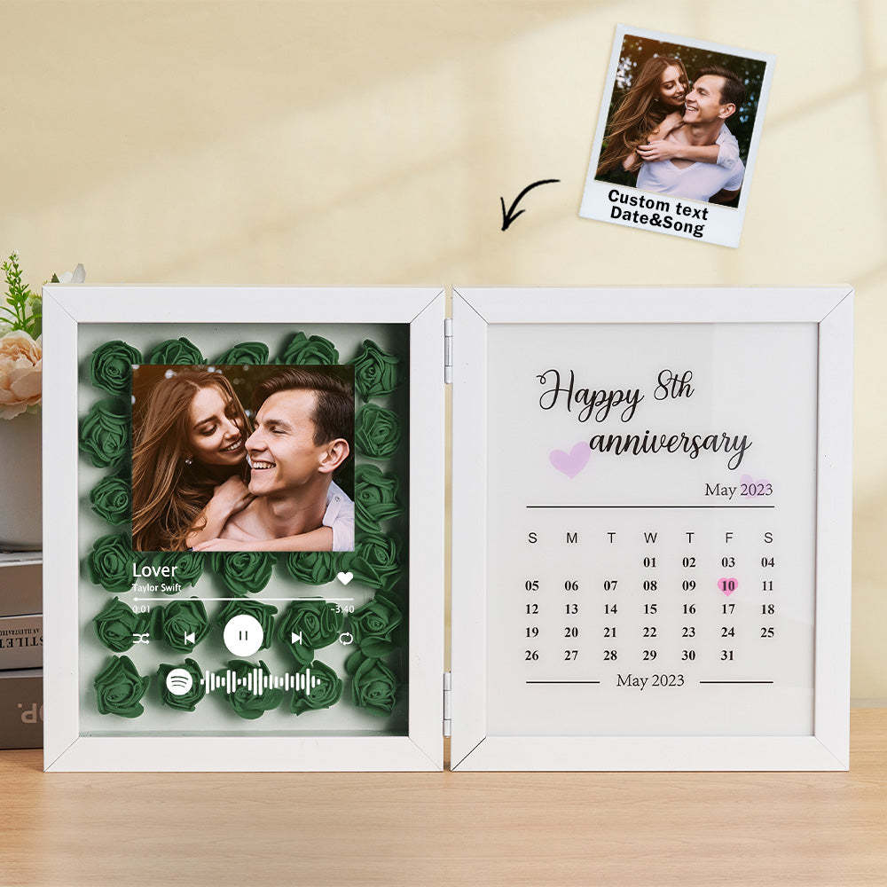 Personalized Photo Rose Flower Foldable Frame Custom Music Code Anniversary Gift for Couple - photomoonlampau