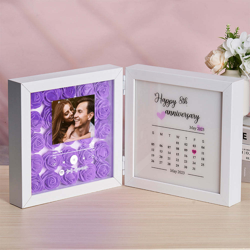 Personalized Photo Rose Flower Foldable Frame Custom Music Code Anniversary Gift for Couple - photomoonlampau