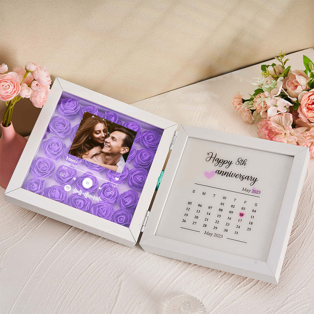 Personalized Photo Rose Flower Foldable Frame Custom Music Code Anniversary Gift for Couple - photomoonlampau