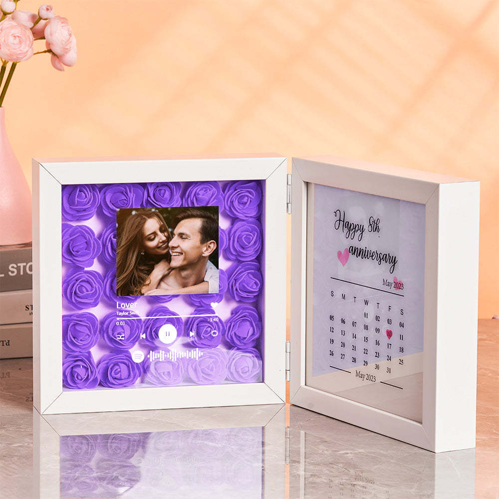 Personalized Photo Rose Flower Foldable Frame Custom Music Code Anniversary Gift for Couple - photomoonlampau