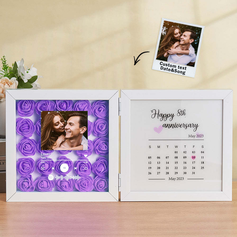 Personalized Photo Rose Flower Foldable Frame Custom Music Code Anniversary Gift for Couple - photomoonlampau