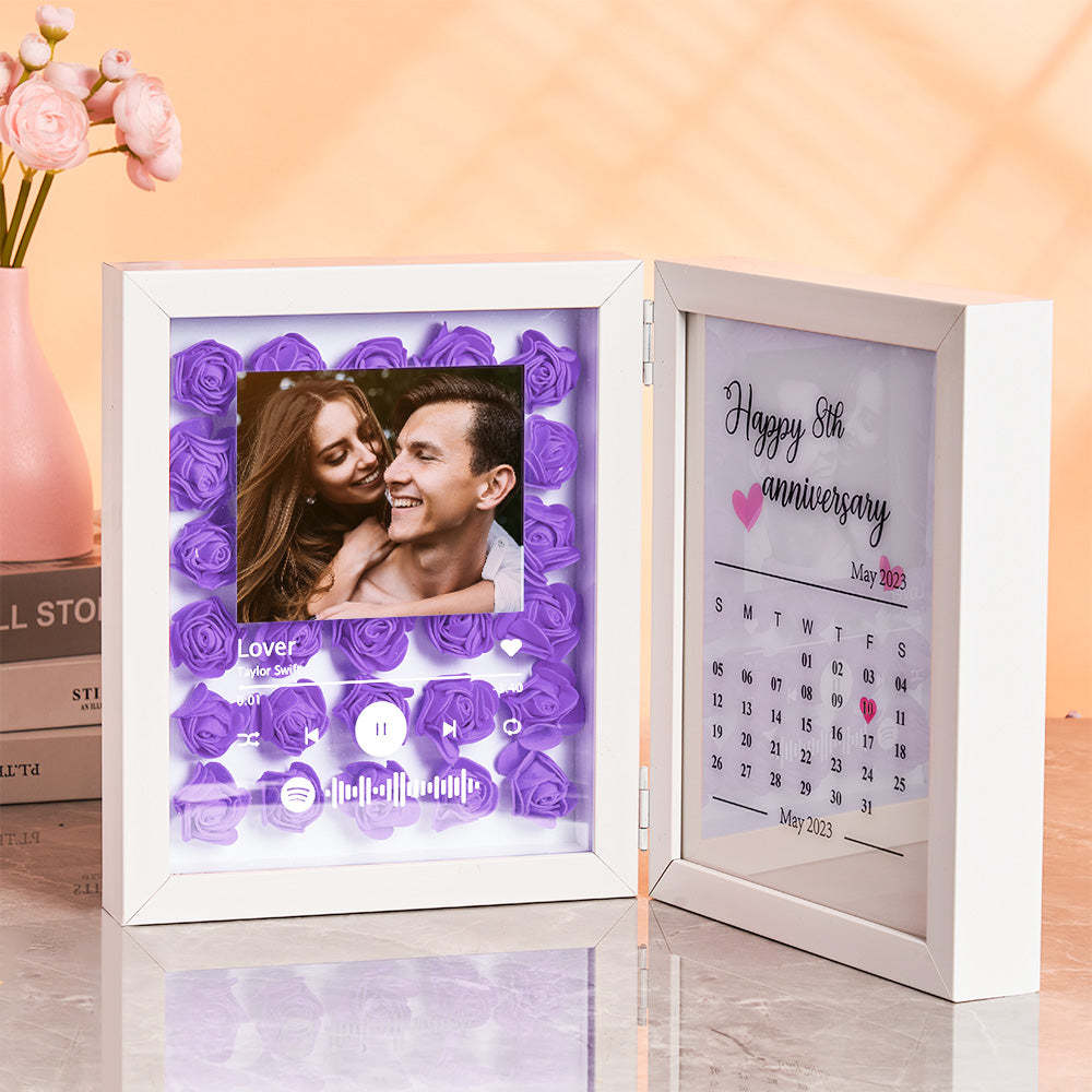 Personalized Photo Rose Flower Foldable Frame Custom Music Code Anniversary Gift for Couple - photomoonlampau