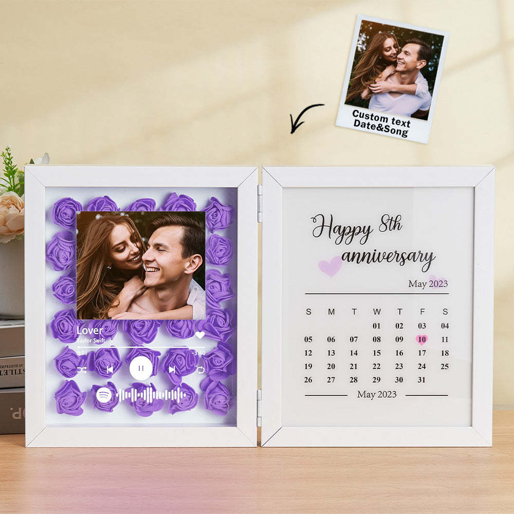 Personalized Photo Rose Flower Foldable Frame Custom Music Code Anniversary Gift for Couple - photomoonlampau