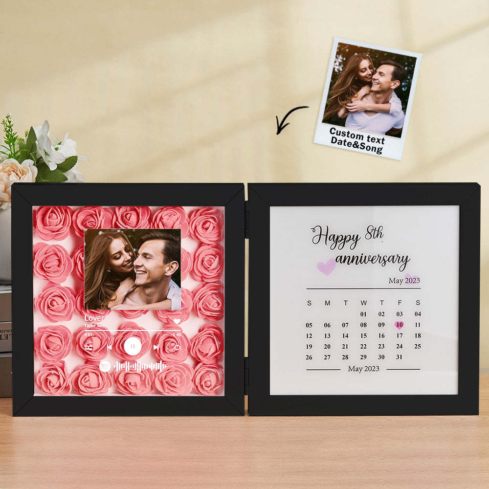 Personalized Photo Rose Flower Foldable Frame Custom Music Code Anniversary Gift for Couple - photomoonlampau