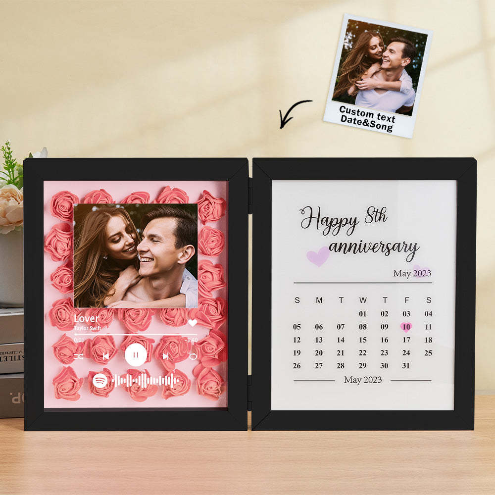Personalized Photo Rose Flower Foldable Frame Custom Music Code Anniversary Gift for Couple - photomoonlampau