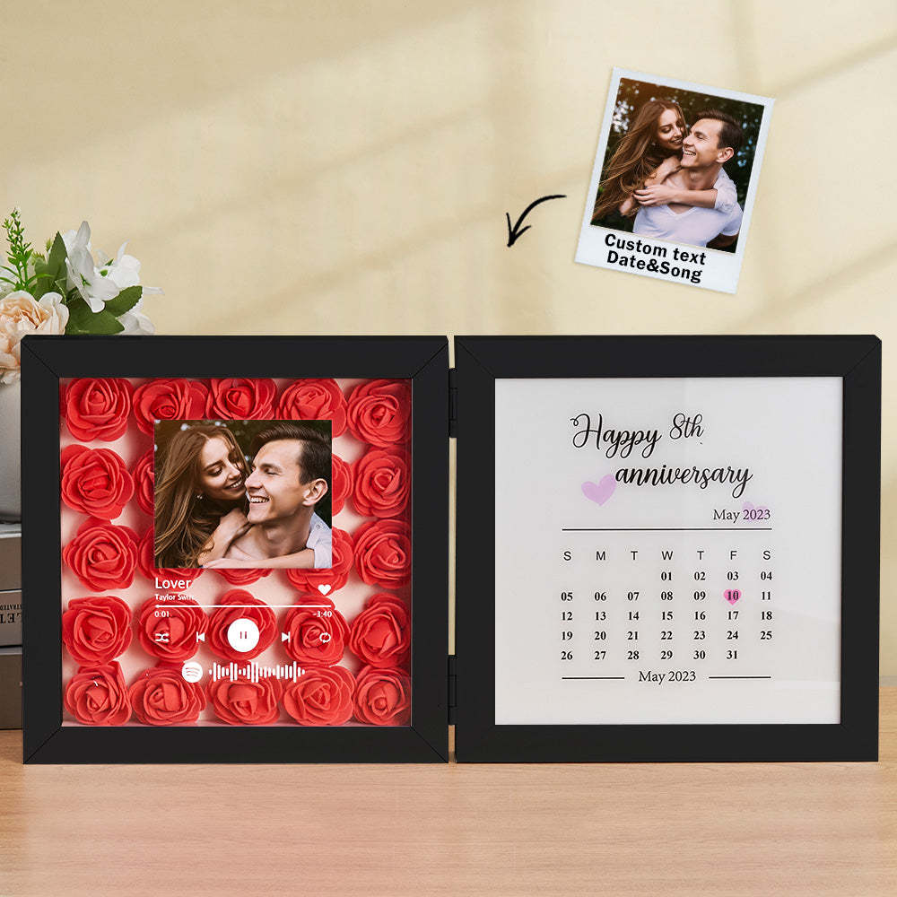Personalized Photo Rose Flower Foldable Frame Custom Music Code Anniversary Gift for Couple - photomoonlampau