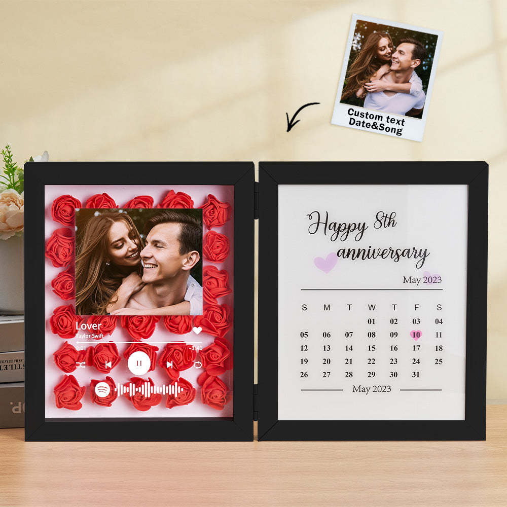 Personalized Photo Rose Flower Foldable Frame Custom Music Code Anniversary Gift for Couple - photomoonlampau
