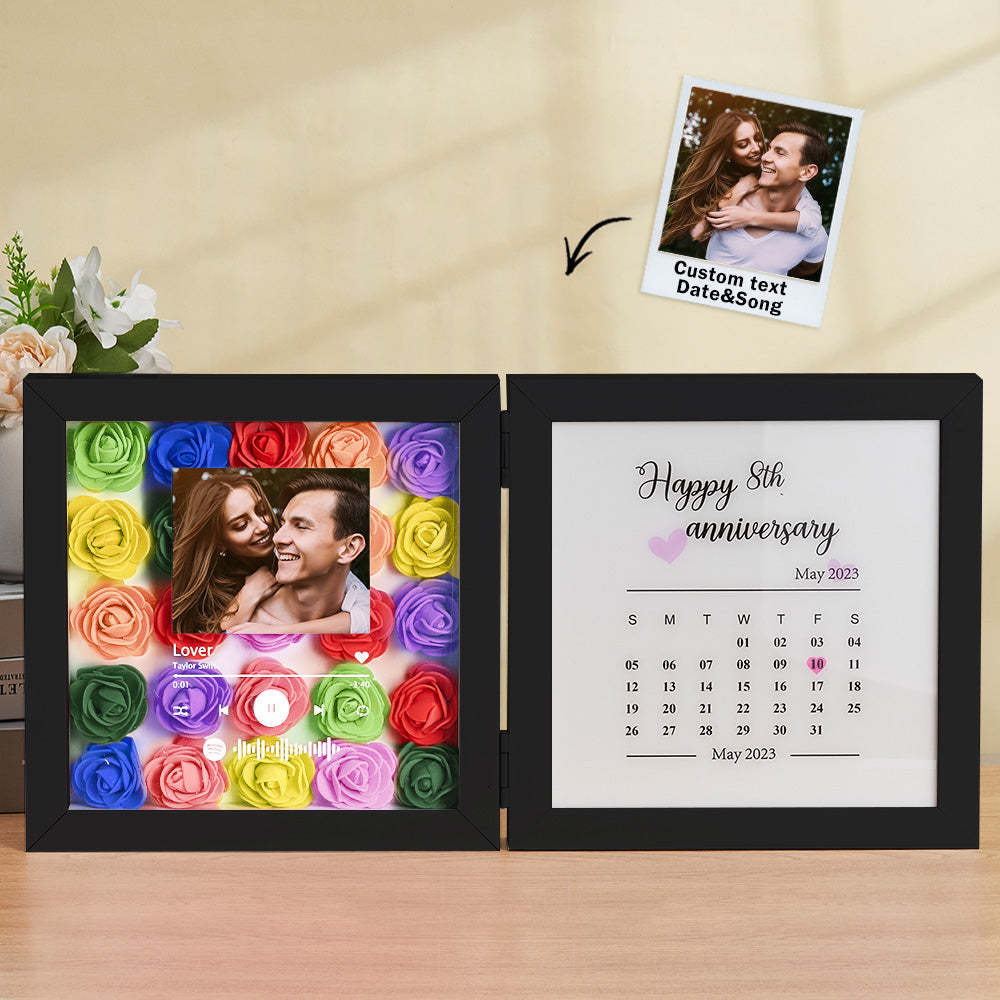 Personalized Photo Rose Flower Foldable Frame Custom Music Code Anniversary Gift for Couple - photomoonlampau