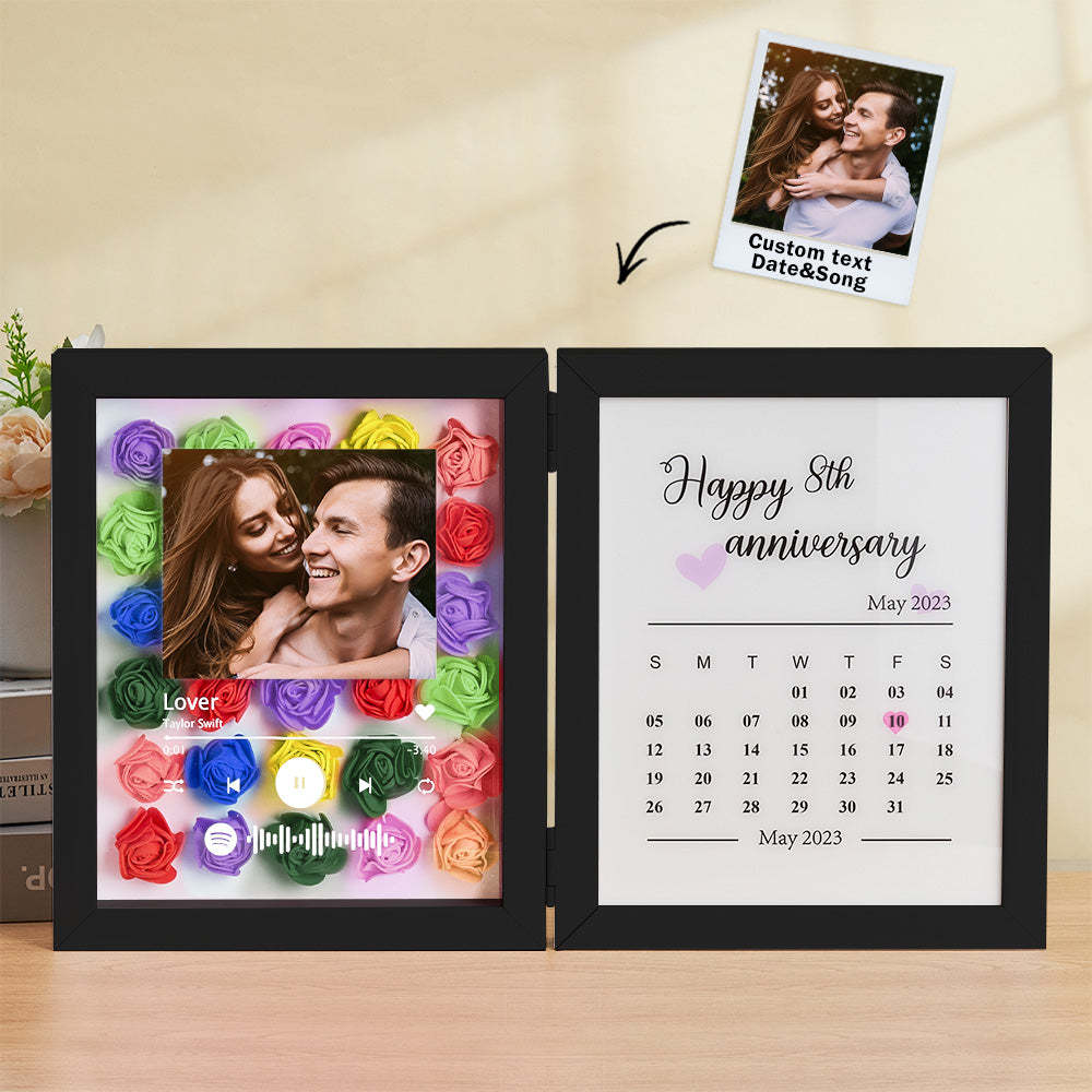 Personalized Photo Rose Flower Foldable Frame Custom Music Code Anniversary Gift for Couple - photomoonlampau