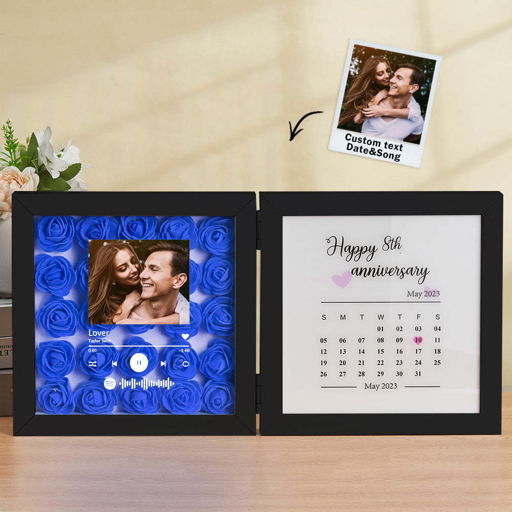 Personalized Photo Rose Flower Foldable Frame Custom Music Code Anniversary Gift for Couple - photomoonlampau
