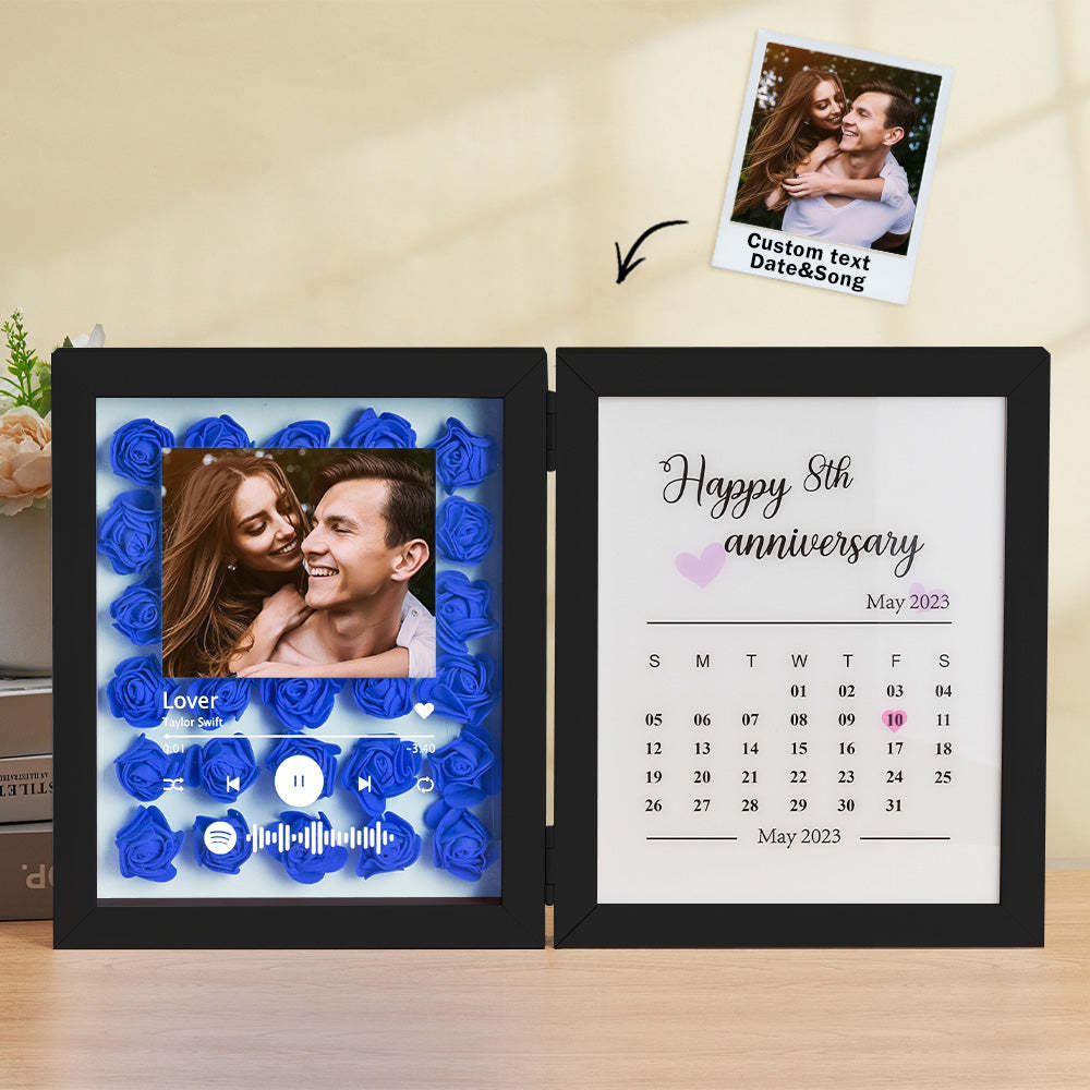 Personalized Photo Rose Flower Foldable Frame Custom Music Code Anniversary Gift for Couple - photomoonlampau