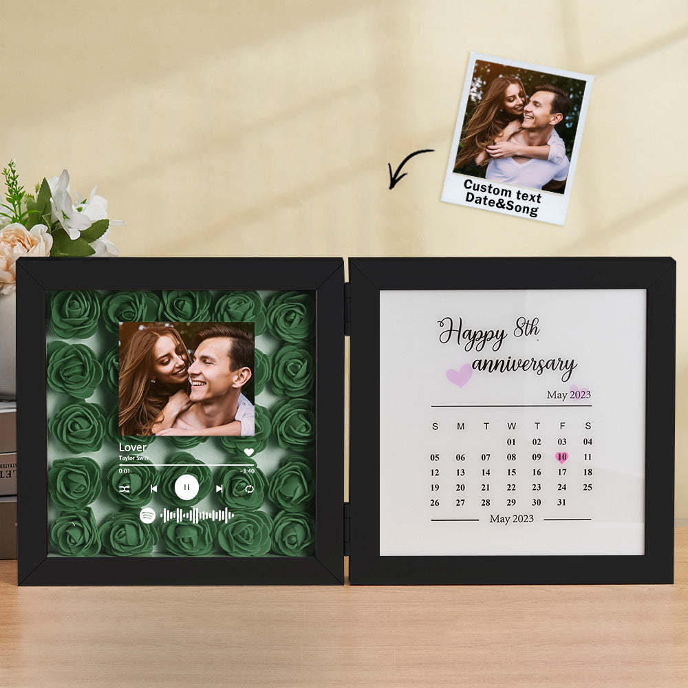 Personalized Photo Rose Flower Foldable Frame Custom Music Code Anniversary Gift for Couple - photomoonlampau