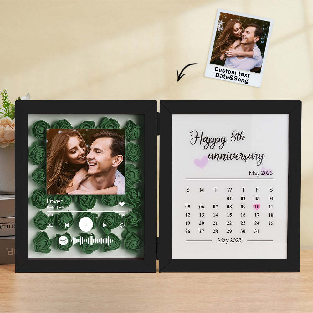 Personalized Photo Rose Flower Foldable Frame Custom Music Code Anniversary Gift for Couple - photomoonlampau