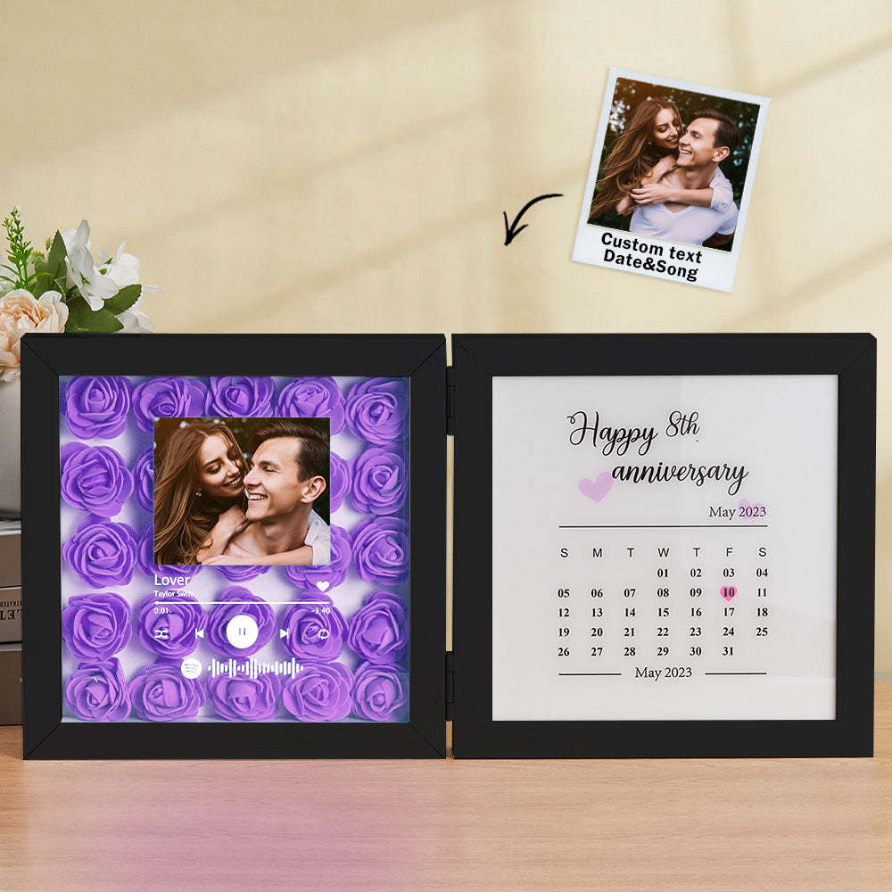 Personalized Photo Rose Flower Foldable Frame Custom Music Code Anniversary Gift for Couple - photomoonlampau