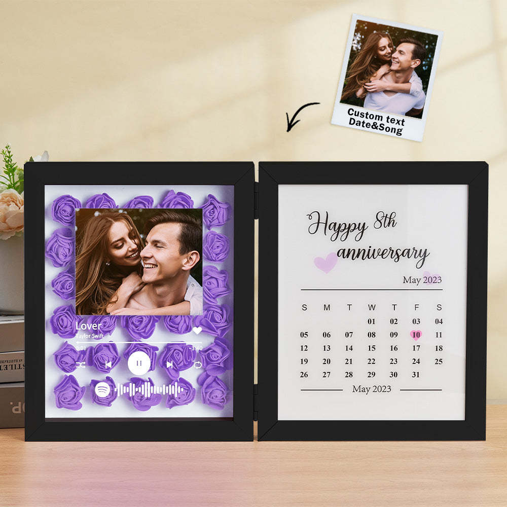 Personalized Photo Rose Flower Foldable Frame Custom Music Code Anniversary Gift for Couple - photomoonlampau