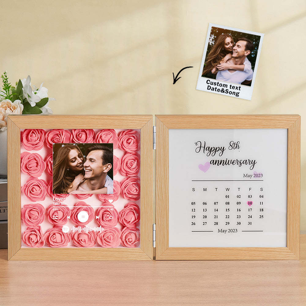 Personalized Photo Rose Flower Foldable Frame Custom Music Code Anniversary Gift for Couple - photomoonlampau