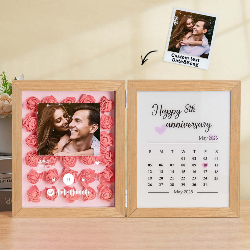 Personalized Photo Rose Flower Foldable Frame Custom Music Code Anniversary Gift for Couple - photomoonlampau