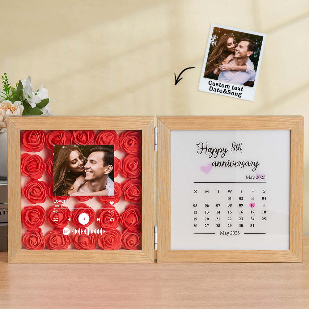 Personalized Photo Rose Flower Foldable Frame Custom Music Code Anniversary Gift for Couple - photomoonlampau