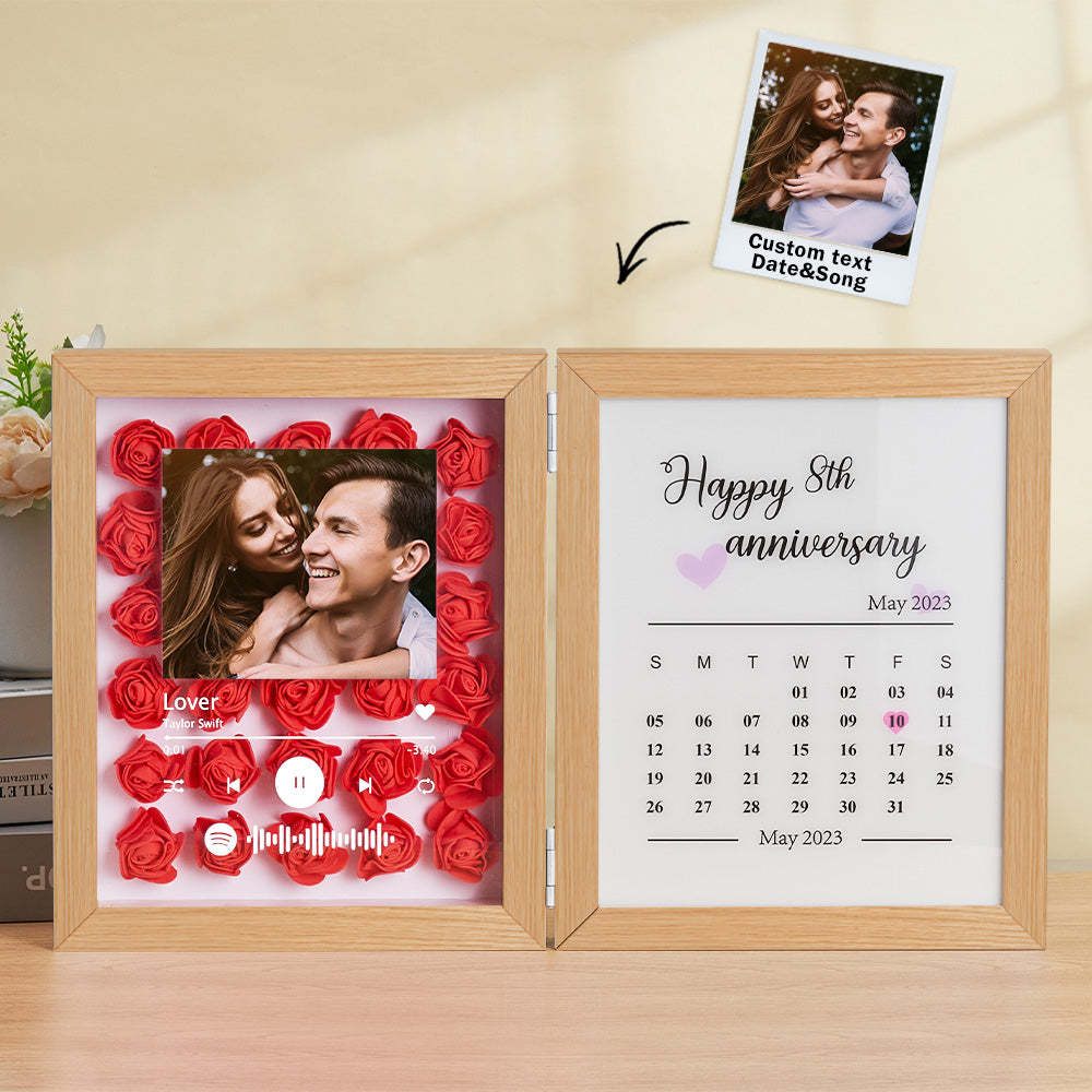 Personalized Photo Rose Flower Foldable Frame Custom Music Code Anniversary Gift for Couple - photomoonlampau