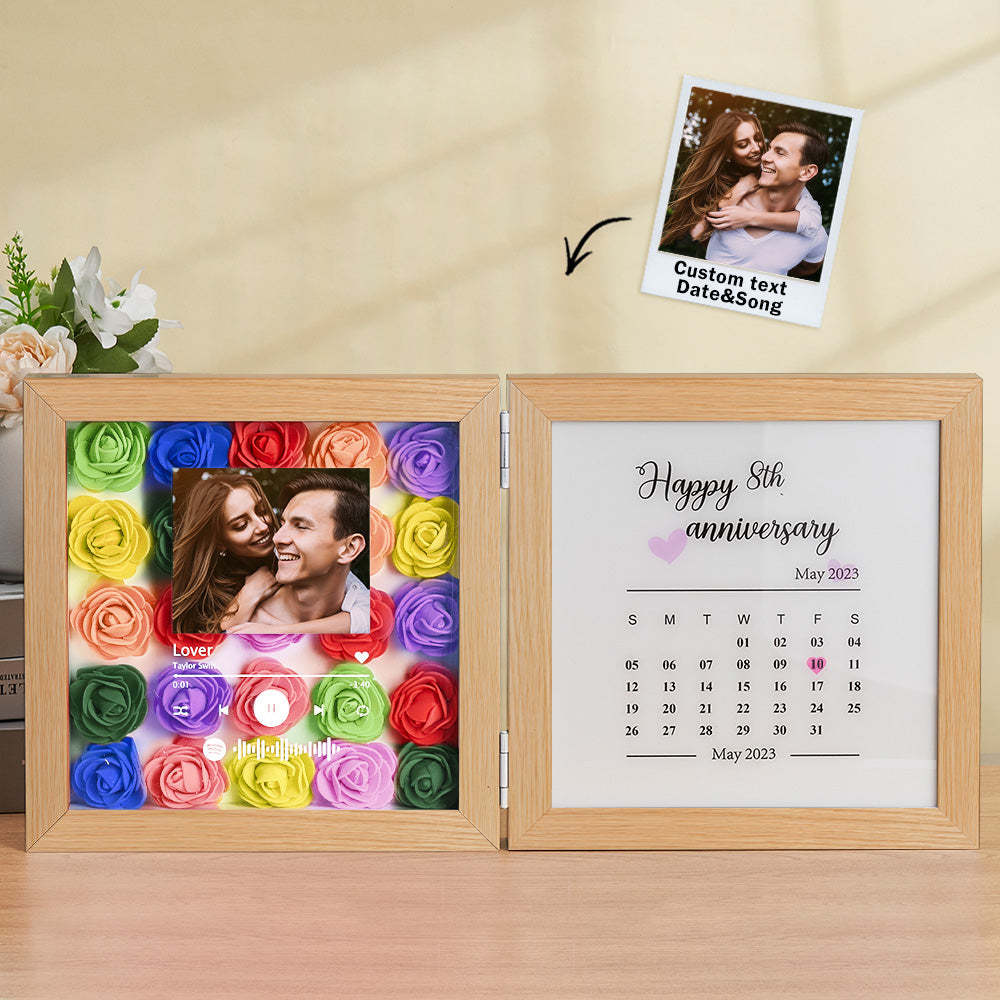 Personalized Photo Rose Flower Foldable Frame Custom Music Code Anniversary Gift for Couple - photomoonlampau